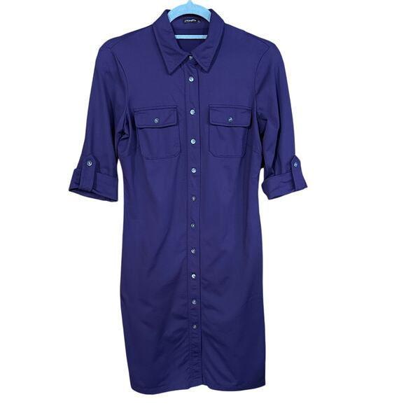 J. McLaughlin Women's Purple Button-Up Shirt Dress Roll-Tab Sleeves Sz XS - Picture 1 of 7